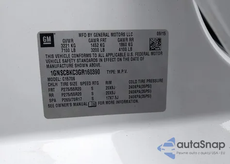 2016 Chevrolet Tahoe Lt из США, поврежденный, VIN 1GNSCBKC3GR160390